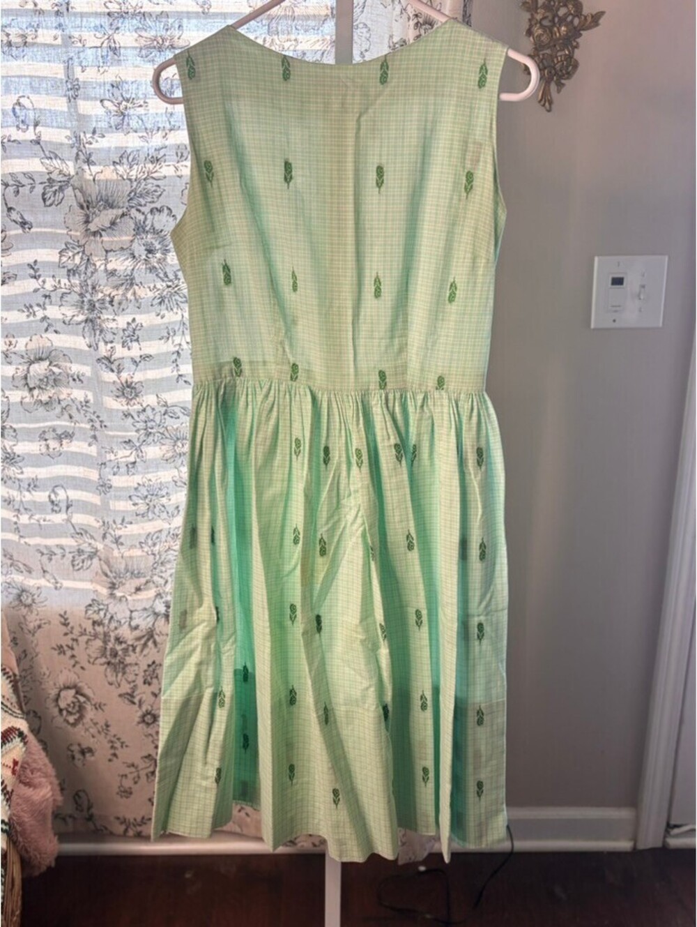 Vintage Handmade Green Gingham Cotton Day Dress